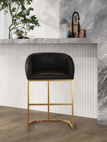 Manhattan Comfort Louvre Mid-Century Modern Metal Upholstered Counter Stool in Black