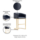 Manhattan Comfort Louvre Mid-Century Modern Metal Upholstered Counter Stool in Black