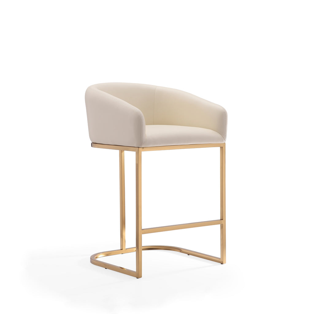 Manhattan Comfort Louvre Mid-Century Modern Metal Upholstered Counter Stool in Cream