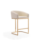 Manhattan Comfort Louvre Mid-Century Modern Metal Upholstered Counter Stool in Cream