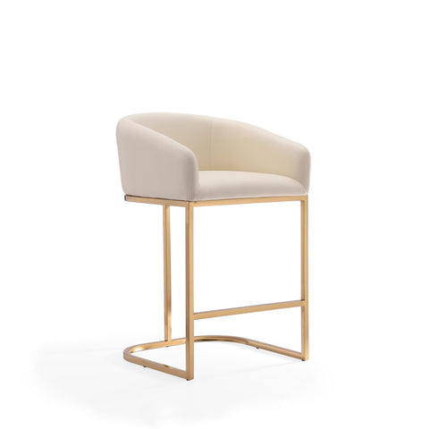 Manhattan Comfort Louvre Mid-Century Modern Metal Upholstered Counter Stool in Cream