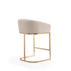 Manhattan Comfort Louvre Mid-Century Modern Metal Upholstered Counter Stool in Cream