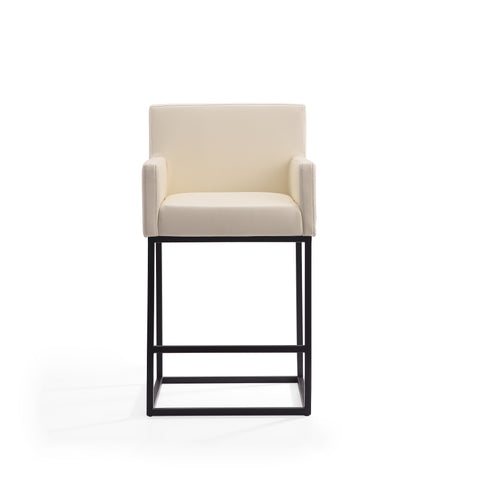 Manhattan Comfort Ambassador Mid-Century Modern Metal Upholstered Counter Stool in Cream