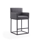 Manhattan Comfort Ambassador Mid-Century Modern Metal Upholstered Counter Stool in Gray