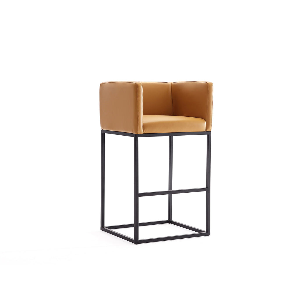 Manhattan Comfort Embassy Mid-Century Modern Metal Upholstered Counter Stool in Camel