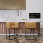 Manhattan Comfort Embassy Mid-Century Modern Metal Upholstered Counter Stool in Camel