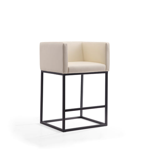 Manhattan Comfort Embassy Mid-Century Modern Metal Upholstered Counter Stool in Cream