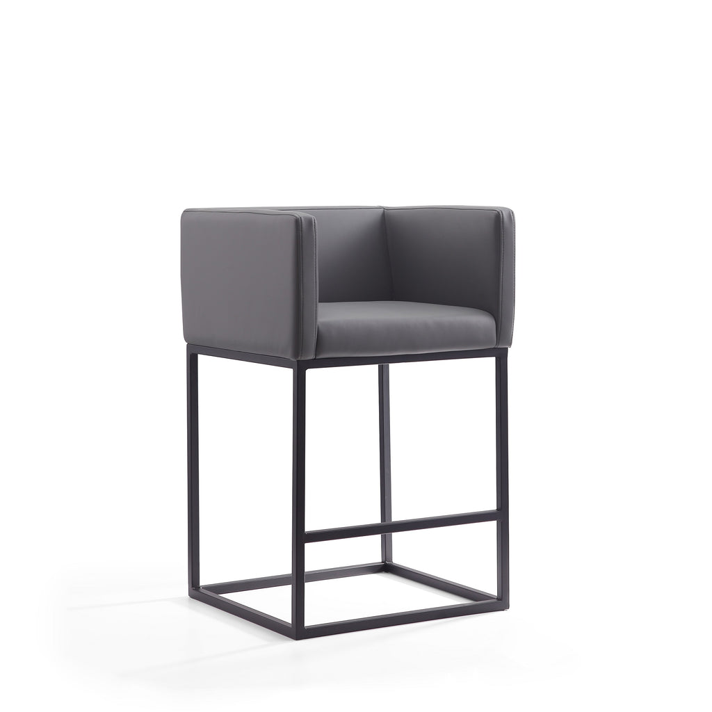 Manhattan Comfort Embassy Mid-Century Modern Metal Upholstered Counter Stool in Gray