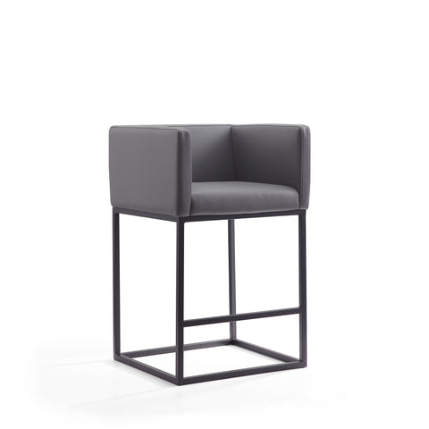 Manhattan Comfort Embassy Mid-Century Modern Metal Upholstered Counter Stool in Gray