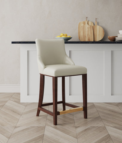 Manhattan Comfort Shubert Modern Wood Upholstered Counter Stool in Ivory