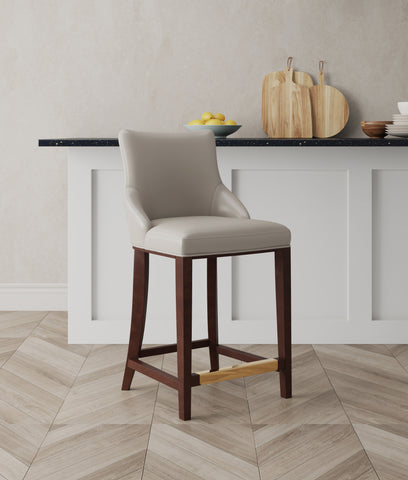 Manhattan Comfort Shubert Modern Wood Upholstered Counter Stool in Light Gray