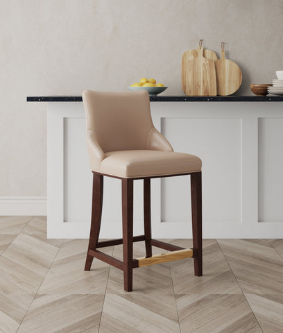 Manhattan Comfort Shubert Modern Wood Upholstered Counter Stool in Tan
