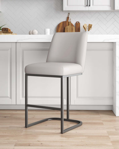 Manhattan Comfort Serena Modern Metal Upholstered Counter Stool in Light Gray