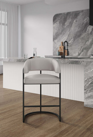 Manhattan Comfort Augusta Modern Metal Upholstered Counter Stool in Light Gray