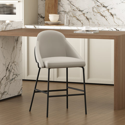 Manhattan Comfort Gracie Modern Metal Upholstered Counter Stool in Stone Gray and Black