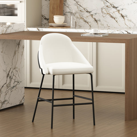 Manhattan Comfort Gracie Modern Metal Upholstered Counter Stool in White and Black