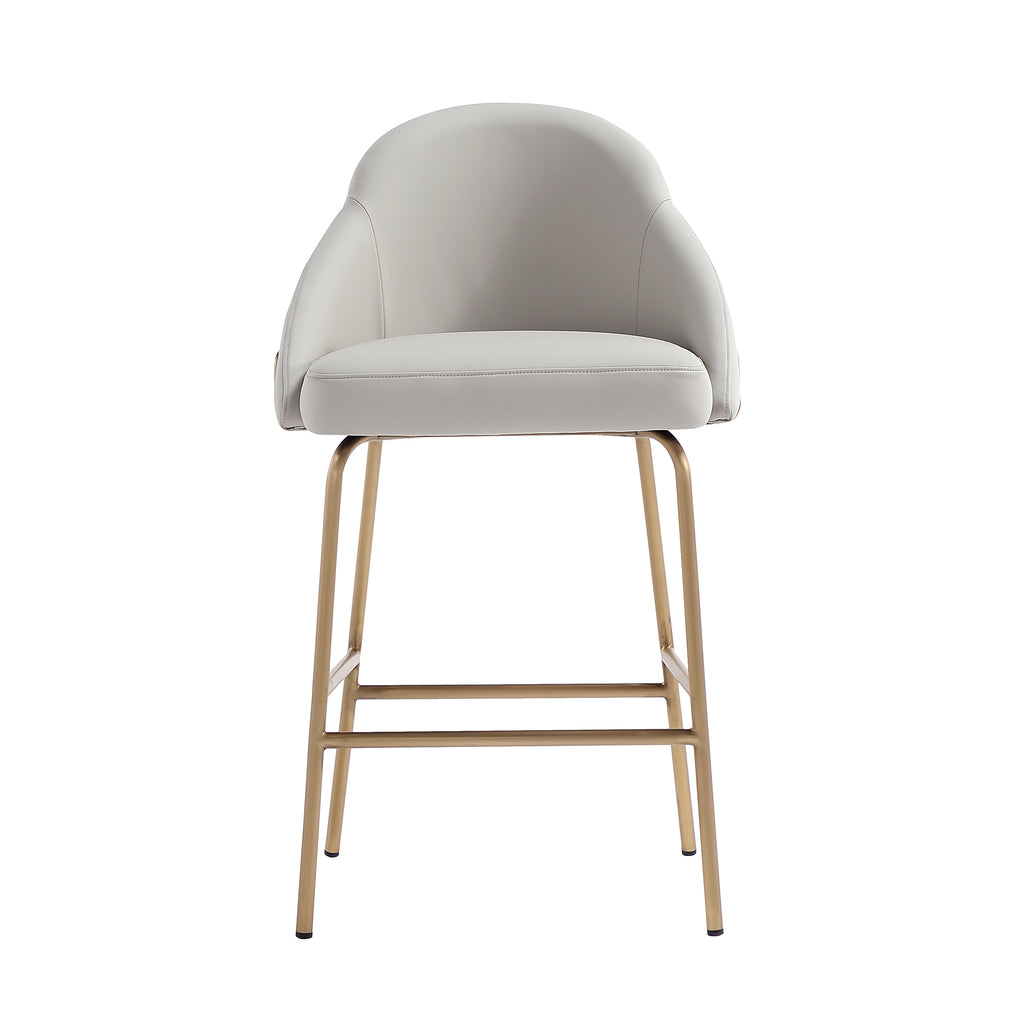 Manhattan Comfort Gracie Modern Metal Upholstered Counter Stool in Stone Gray and Gold