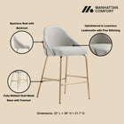 Manhattan Comfort Gracie Modern Metal Upholstered Counter Stool in Stone Gray and Gold