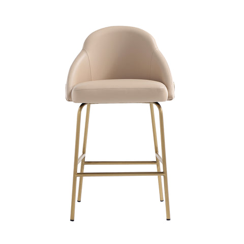 Manhattan Comfort Gracie Modern Metal Upholstered Counter Stool in Tan and Gold
