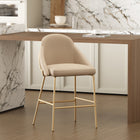 Manhattan Comfort Gracie Modern Metal Upholstered Counter Stool in Tan and Gold