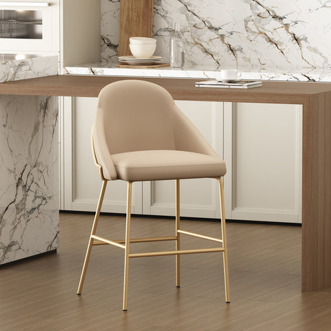 Manhattan Comfort Gracie Modern Metal Upholstered Counter Stool in Tan and Gold