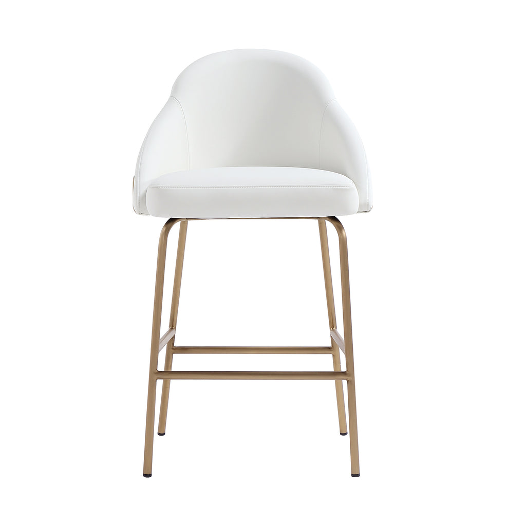 Manhattan Comfort Gracie Modern Metal Upholstered Counter Stool in White and Gold