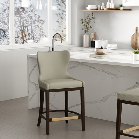 Manhattan Comfort Blair Modern Wood Upholstered Counter Stool in Stone