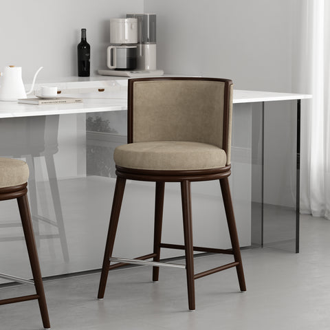 Manhattan Comfort Evalyn Modern Wood Upholstered Counter Stool in Natural