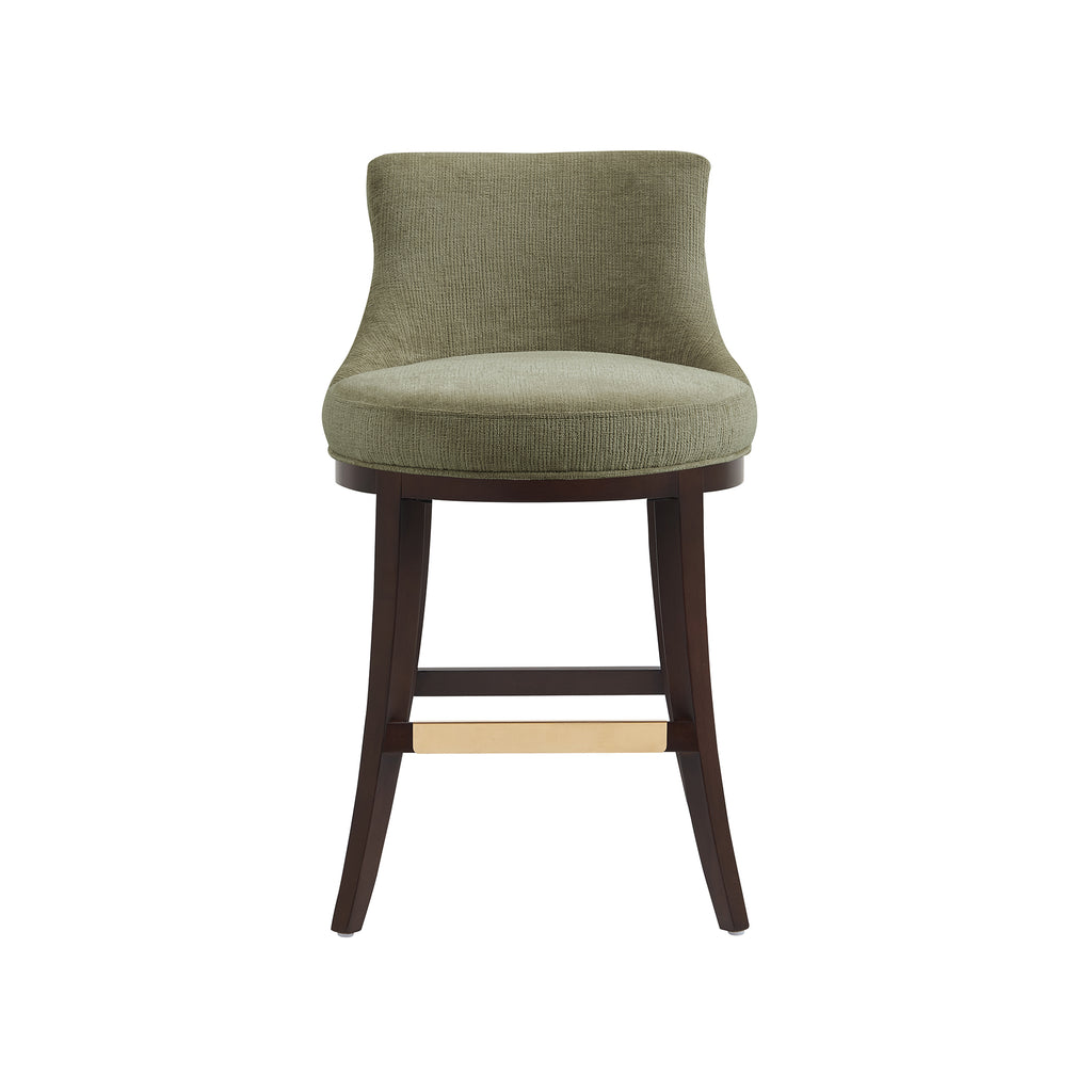 Manhattan Comfort Lucia Modern Chenille Wood Counter Stool in Leaf Green