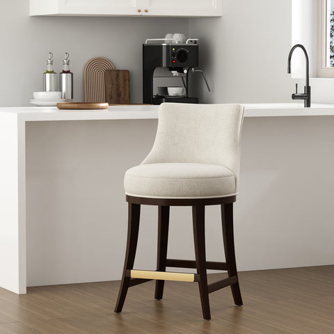 Manhattan Comfort Lucia Modern Chenille Wood Counter Stool in Natural