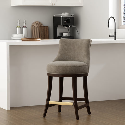 Manhattan Comfort Lucia Modern Chenille Wood Counter Stool in Taupe