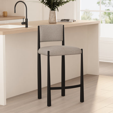 Manhattan Comfort Lennor Mid-Century Modern Boucle Metal Counter Stool in Champagne