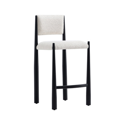 Manhattan Comfort Lennor Mid-Century Modern Boucle Metal Counter Stool in Cream