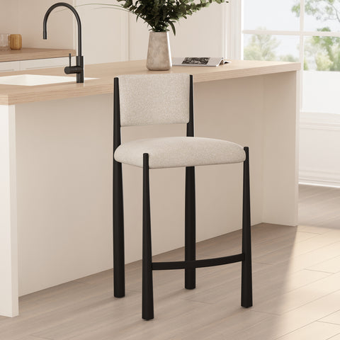 Manhattan Comfort Lennor Mid-Century Modern Boucle Metal Counter Stool in Cream