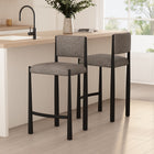 Manhattan Comfort Lennor Mid-Century Modern Boucle Metal Counter Stool in Mushroom