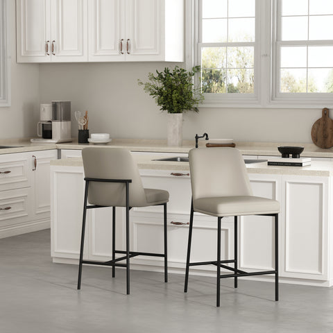 Manhattan Comfort Loft Contemporary Vegan Leather Metal Counter Stool in Stone Gray - Set of 2