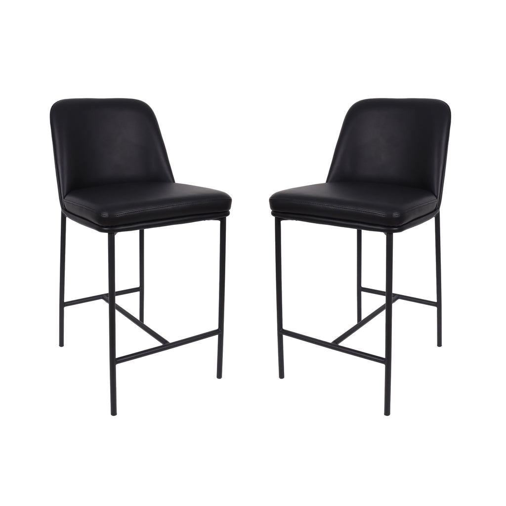 Manhattan Comfort Loft Contemporary Vegan Leather Metal Counter Stool in Black - Set of 2
