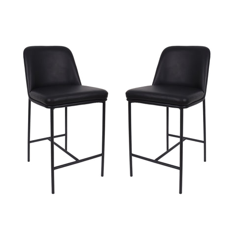 Manhattan Comfort Loft Contemporary Vegan Leather Metal Counter Stool in Black - Set of 2