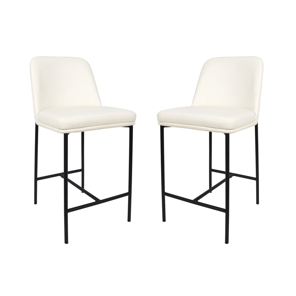 Manhattan Comfort Loft Contemporary Vegan Leather Metal Counter Stool in Ivory - Set of 2