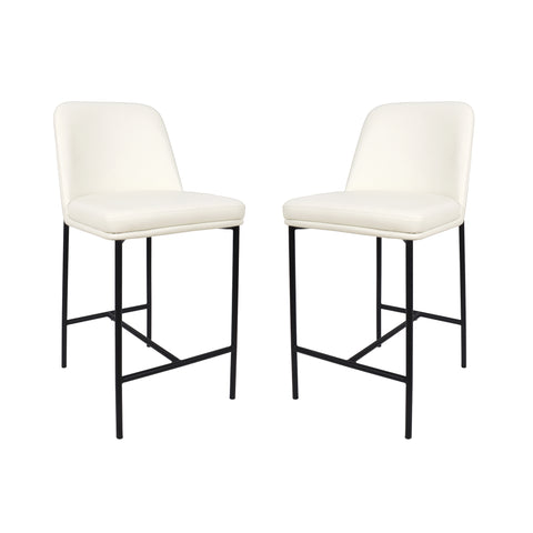 Manhattan Comfort Loft Contemporary Vegan Leather Metal Counter Stool in Ivory - Set of 2