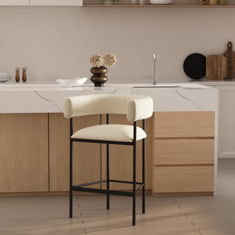 Manhattan Comfort Onda Contemporary Vegan Leather Metal Counter Stool in Ivory