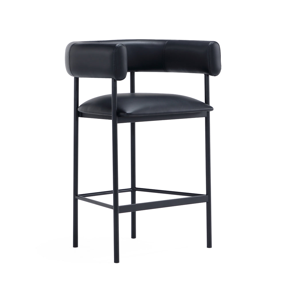 Manhattan Comfort Onda Contemporary Vegan Leather Metal Counter Stool in Black