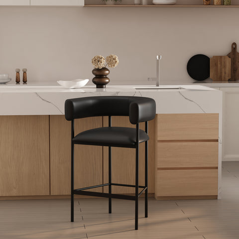 Manhattan Comfort Onda Contemporary Vegan Leather Metal Counter Stool in Black