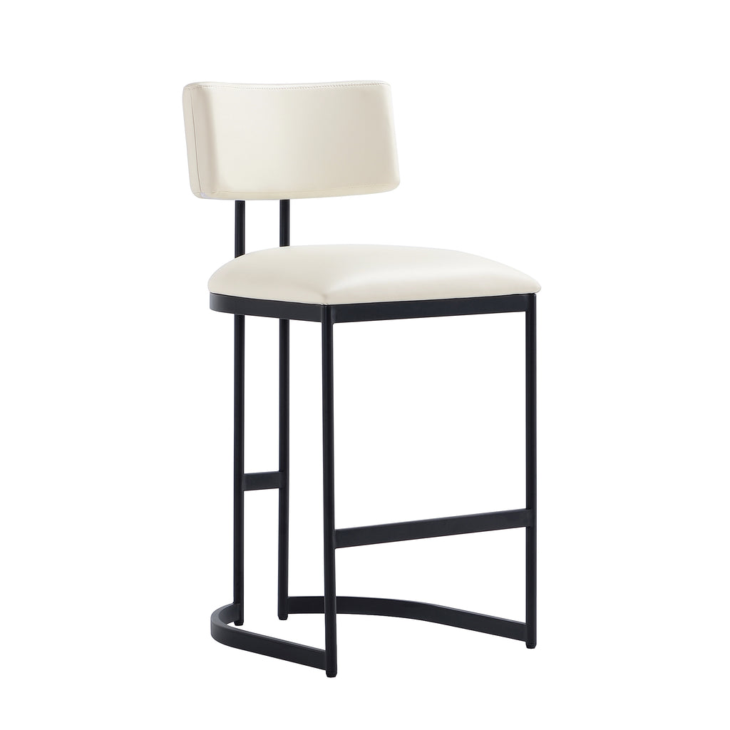 Manhattan Comfort Juno Contemporary Modern Vegan Leather Metal Counter Stool in Ivory
