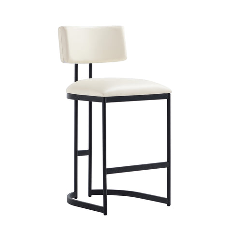 Manhattan Comfort Juno Contemporary Modern Vegan Leather Metal Counter Stool in Ivory