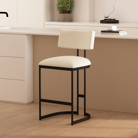 Manhattan Comfort Juno Contemporary Modern Vegan Leather Metal Counter Stool in Ivory