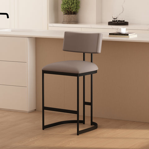 Manhattan Comfort Juno Contemporary Modern Vegan Leather Metal Counter Stool in Taupe