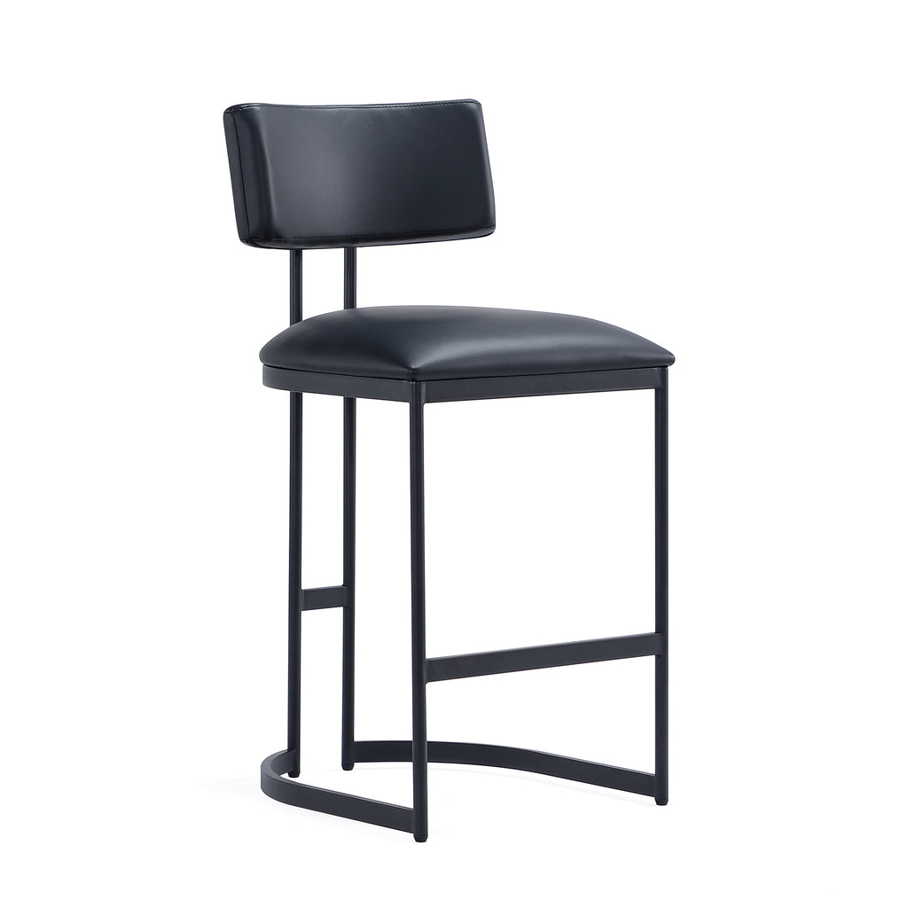 Manhattan Comfort Juno Contemporary Modern Vegan Leather Metal Counter Stool in Black
