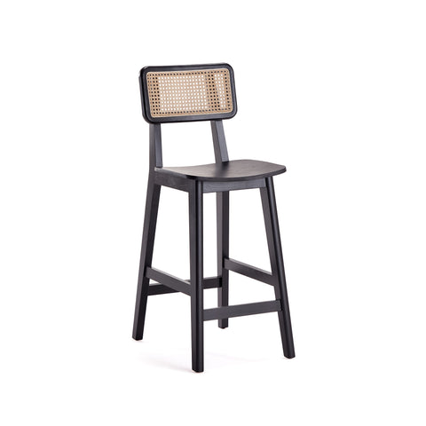 Manhattan Comfort Versailles Industry Chic Cane Back Wood Counter Stool in Black and Natural