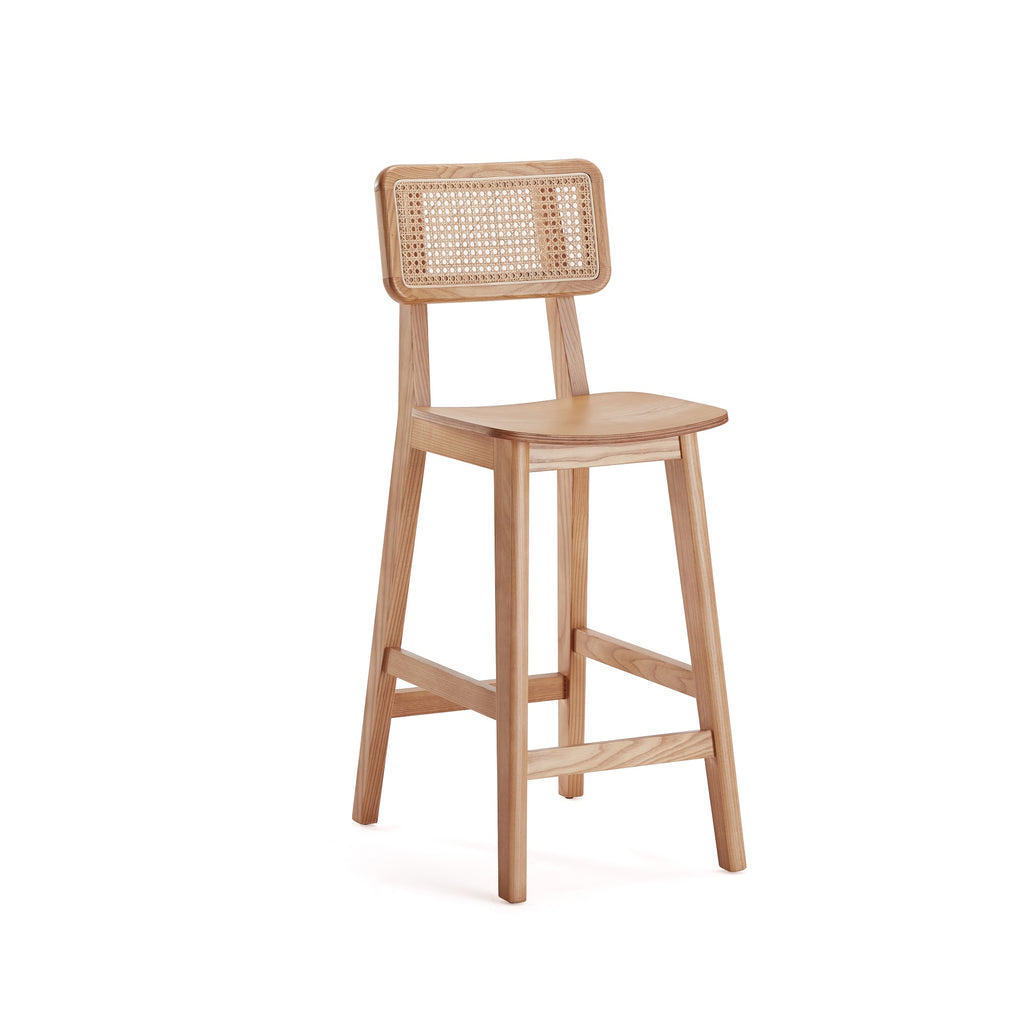 Manhattan Comfort Versailles Industry Chic Cane Back Wood Counter Stool in Natural
